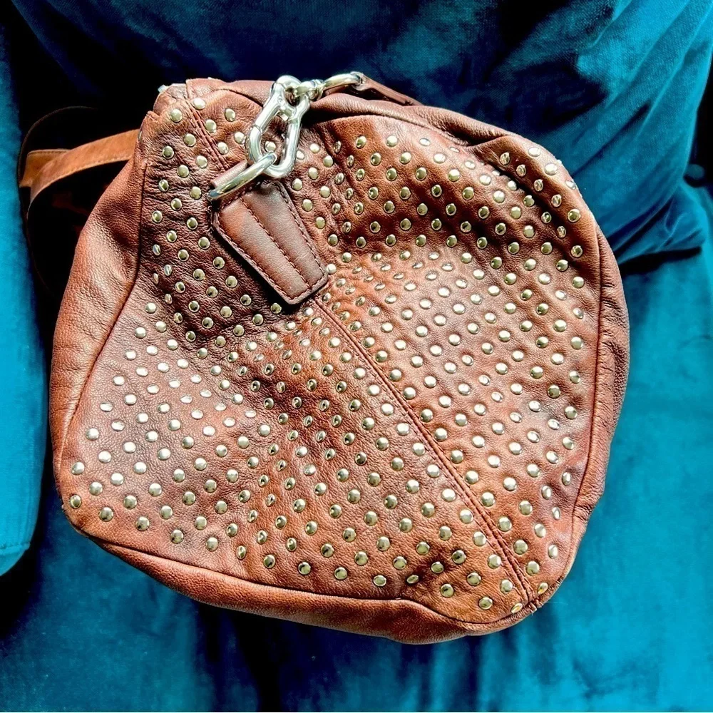 ORYANY STUDDED LEATHER SATCHEL CROSSBODY TOTE BAG EUC